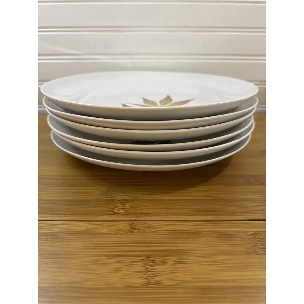 6 Dinner Plates - Franciscan Whitestone Ware Twice Nice Vintage 1959 Fall Leaves